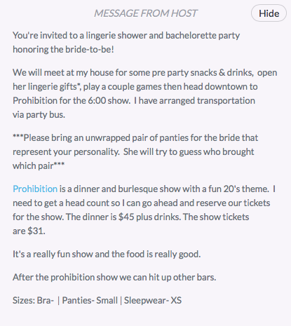 Bachelorette Party Details
