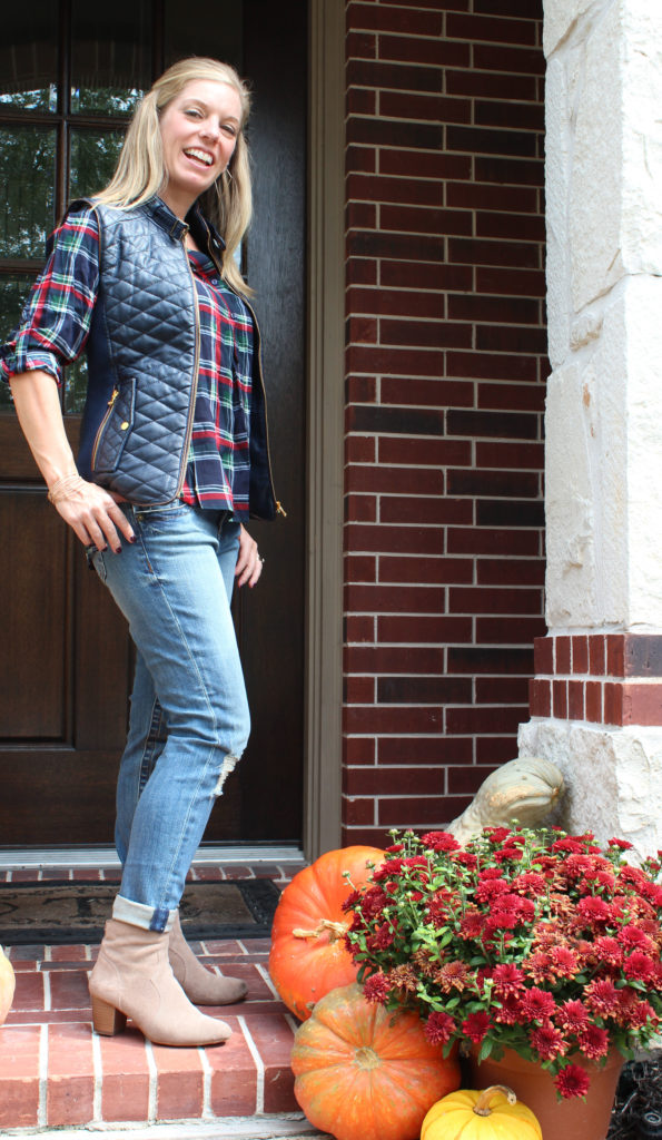 Stitch Fix - Colibri Plaid Henley Top by Market & Spruce and Rowen Faux Leather Quilted Vest by Fate and Maribel Distressed Straight Leg Jean by Kut From The Kloth