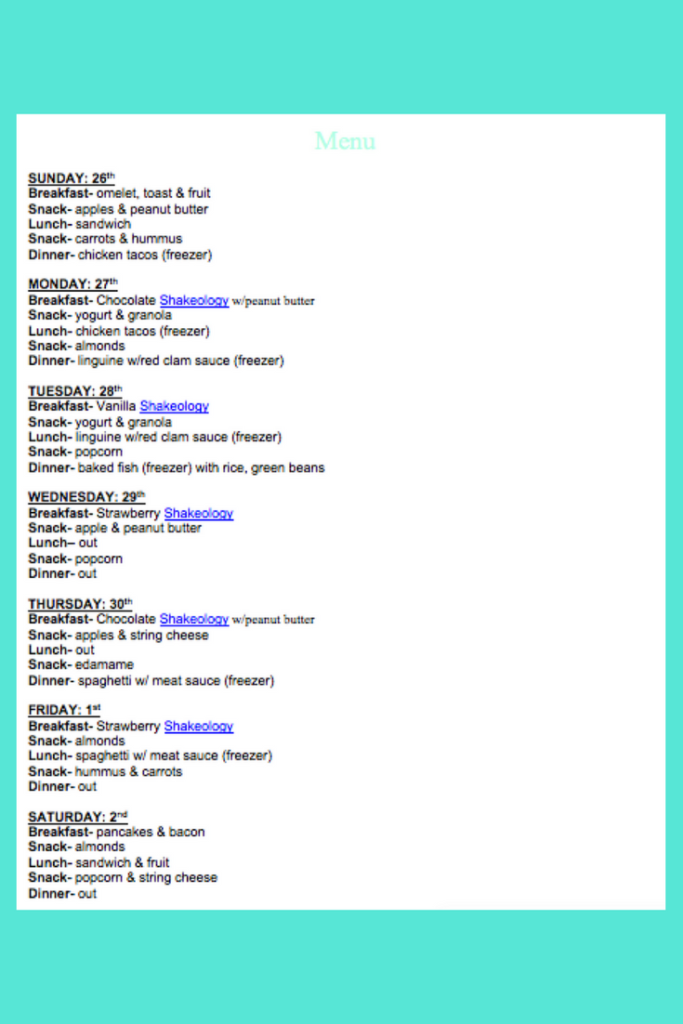 November 26th Menu - Freezer Meals