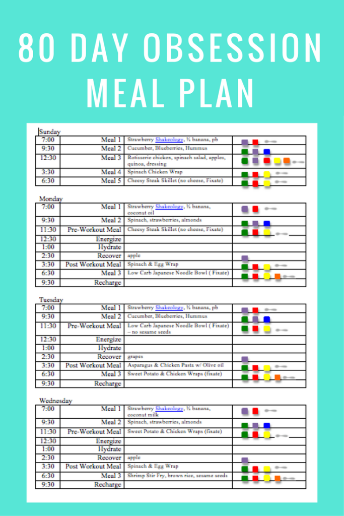 January 21st Weekly Menu - 80 Day Obsession Meal Plan B