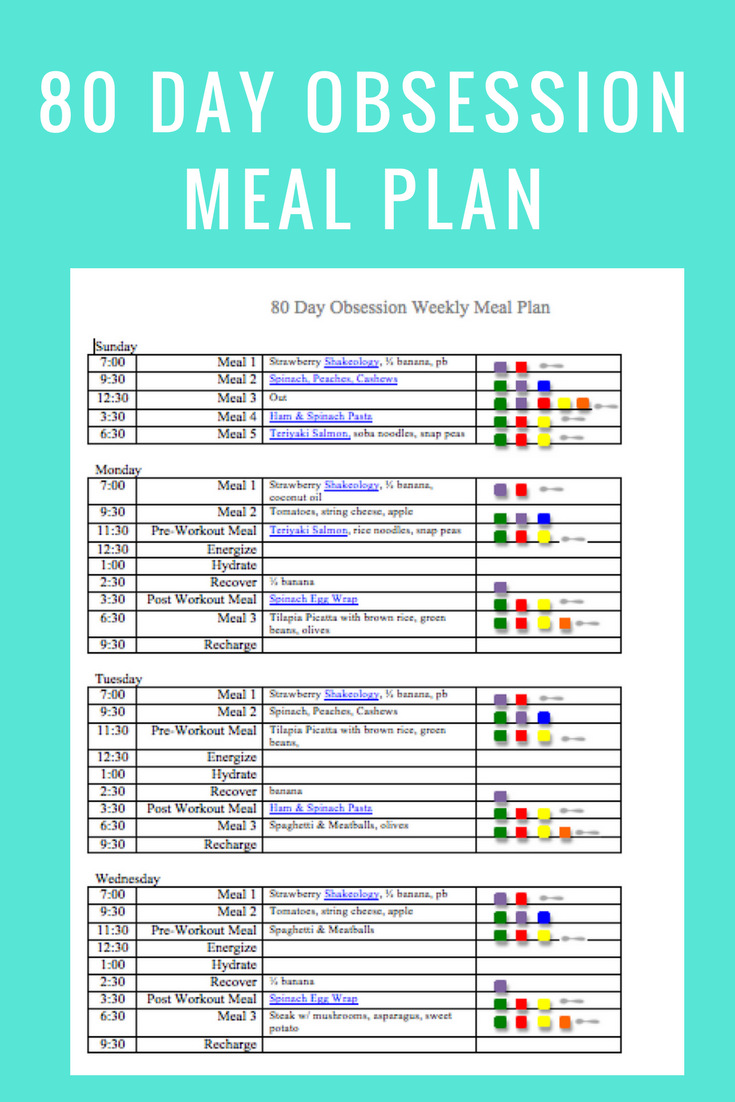 80 Day Obsession Meal Plan- march 11