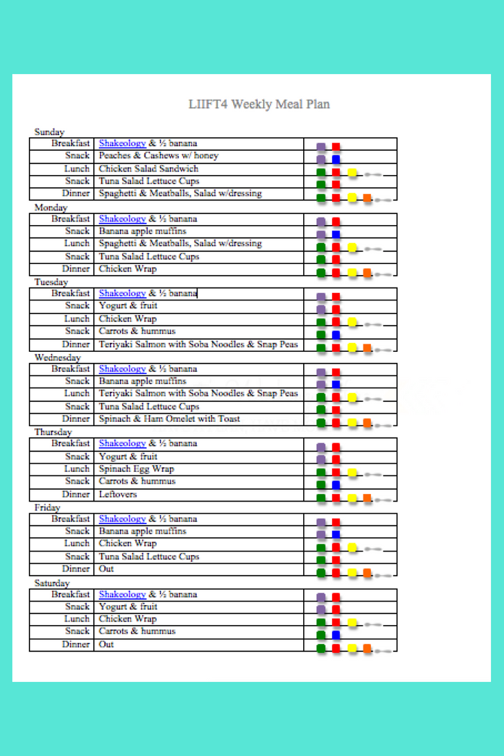 Weekly Menu 7/15/18 - LIIFT4 Meal Plan - What's Working Here