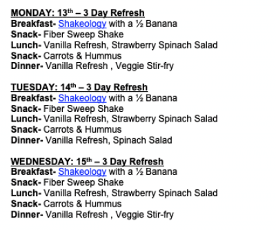 3 Day Refresh Meal Plan