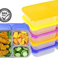 6 Pack - SimpleHouseware 3-Compartment Heavy Duty Bento Lunch Container Boxes, 36 ounces, 4 Color