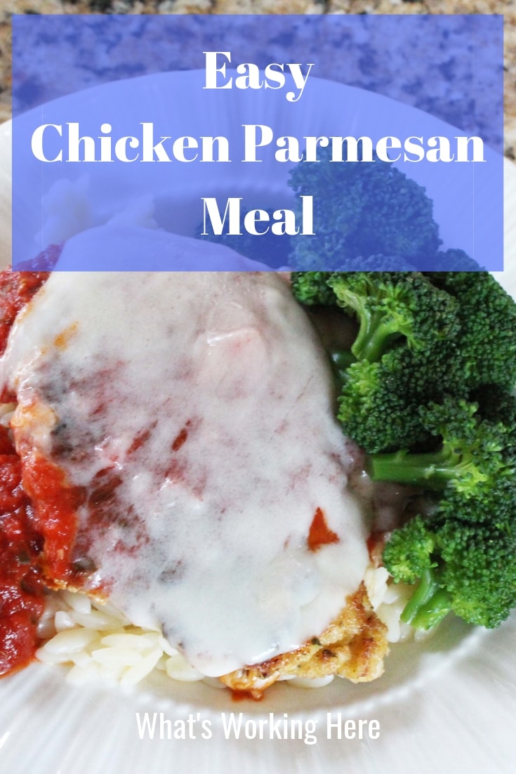 Easy chicken parmesan meal - chicken parmesan with orzo and steamed broccoli, a healthy meal ready in less than 30 minutes