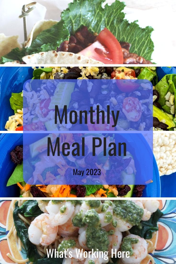 blt wrap, southwest salad bowl, quinoa garden salad, rice cakes, shrimp with pesto