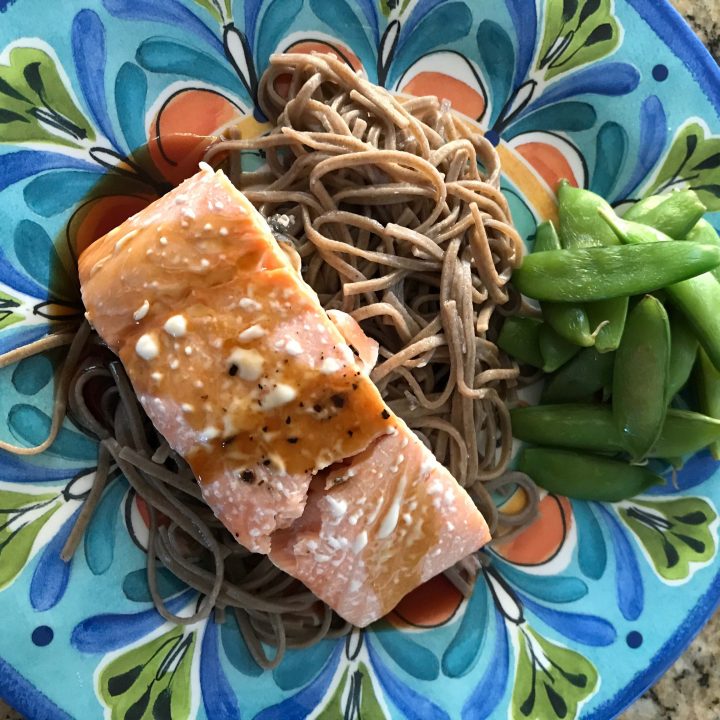 Easy Teriyaki salmon with soba noodles and snap peas