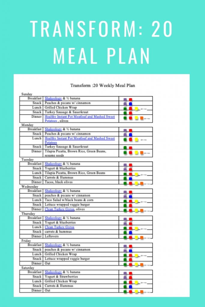 Transform 20 Meal Plan