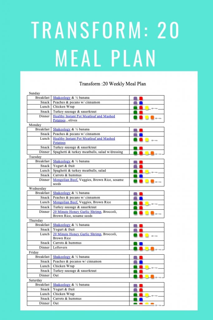 Transform 20 Meal Plan- Jan 20