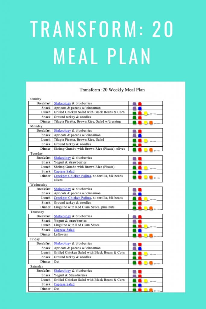 Transform 20 Meal Plan- Jan 27