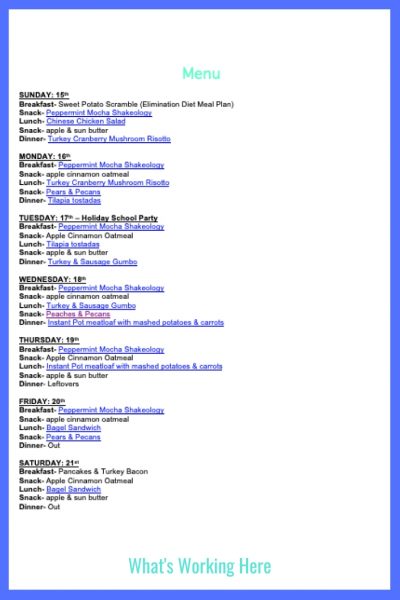 Weekly Menu- December 15