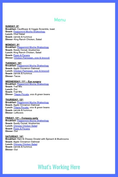 Weekly Menu- December 8 - meal plan template