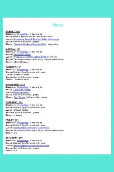 Weekly Menu- 80 Day Obsession Phase 2 Refeed Day - What's Working Here