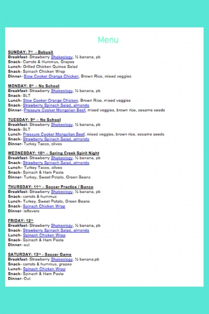 Weekly Menu- Oct 7