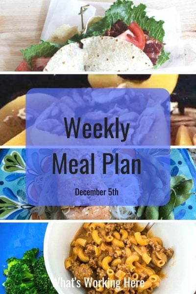 Weekly meal plan 12/5/21 turkey blt wrap, peaches & pecans, teriyaki salmon, beef macaroni with broccoli