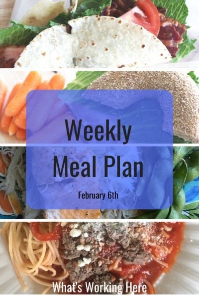 weekly meal plan
blt wrap
bagel sandwich, carrots
Teriyaki salmon
spaghetti with meat sauce