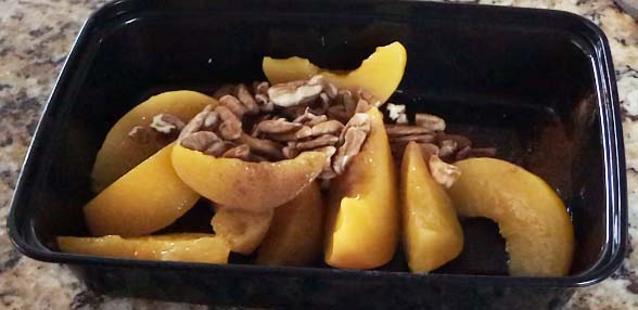 peaches and pecans with a dash of cinnamon makes a tasty snack
